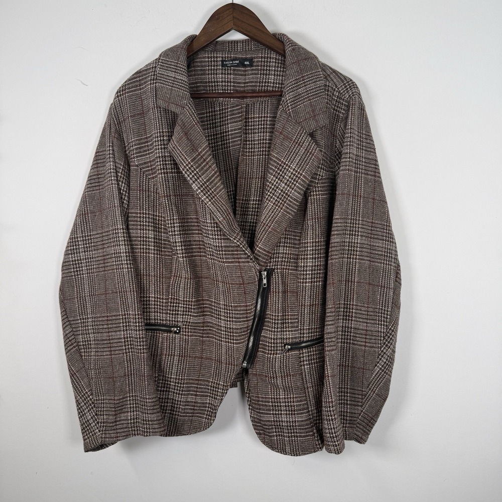 SHEIN Curve Overjacket Plaid Brown Plus‎ Size Women's 4Xl